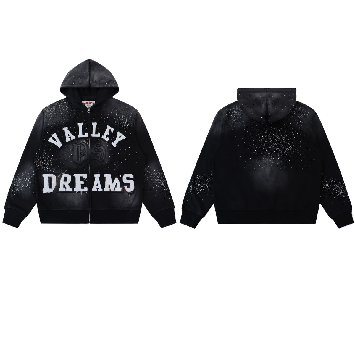 Black Valley Dreams Speckled Wash Zip‑Up Hoodie Unisex Oversized Jacket