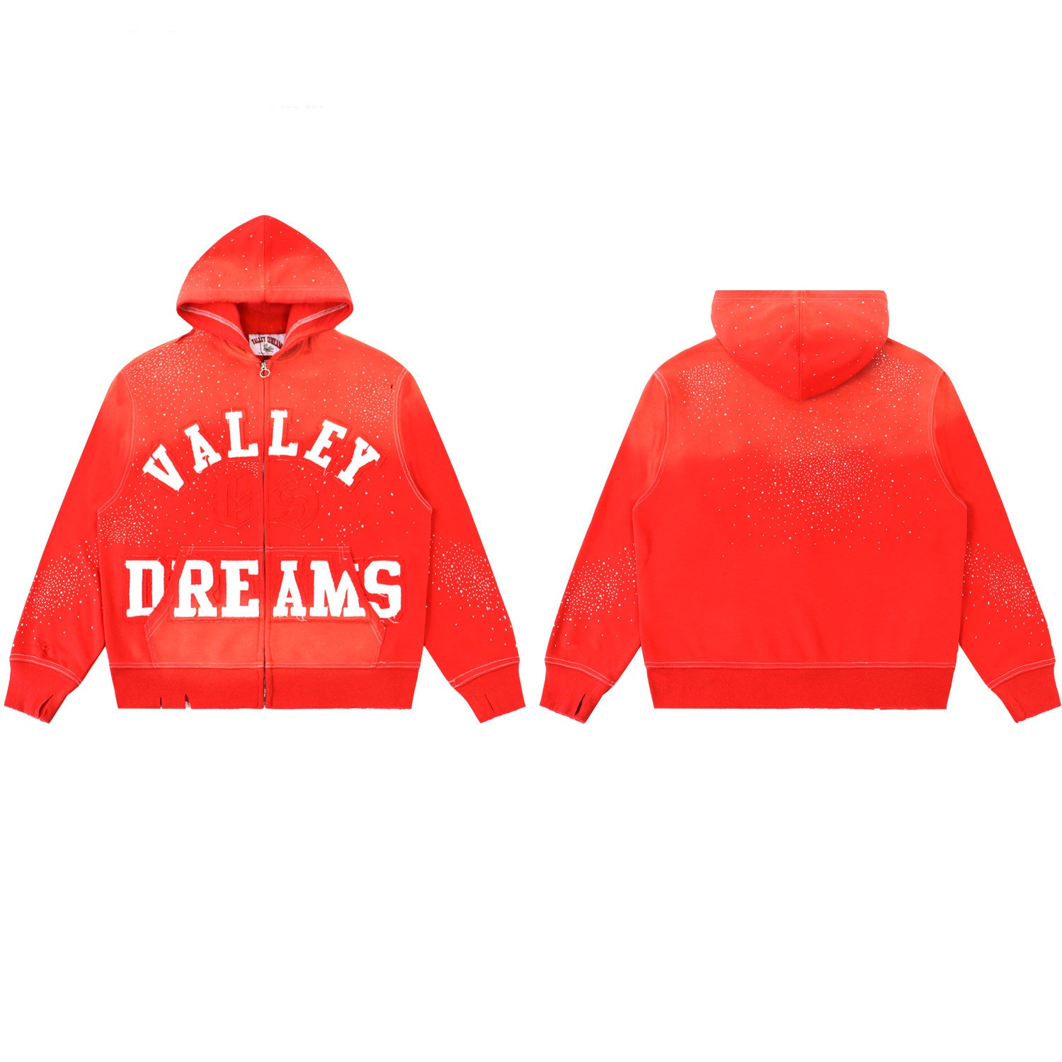 Red Valley Dreams Speckled‑Wash Zip‑Up Hoodie Unisex Oversized Jacket